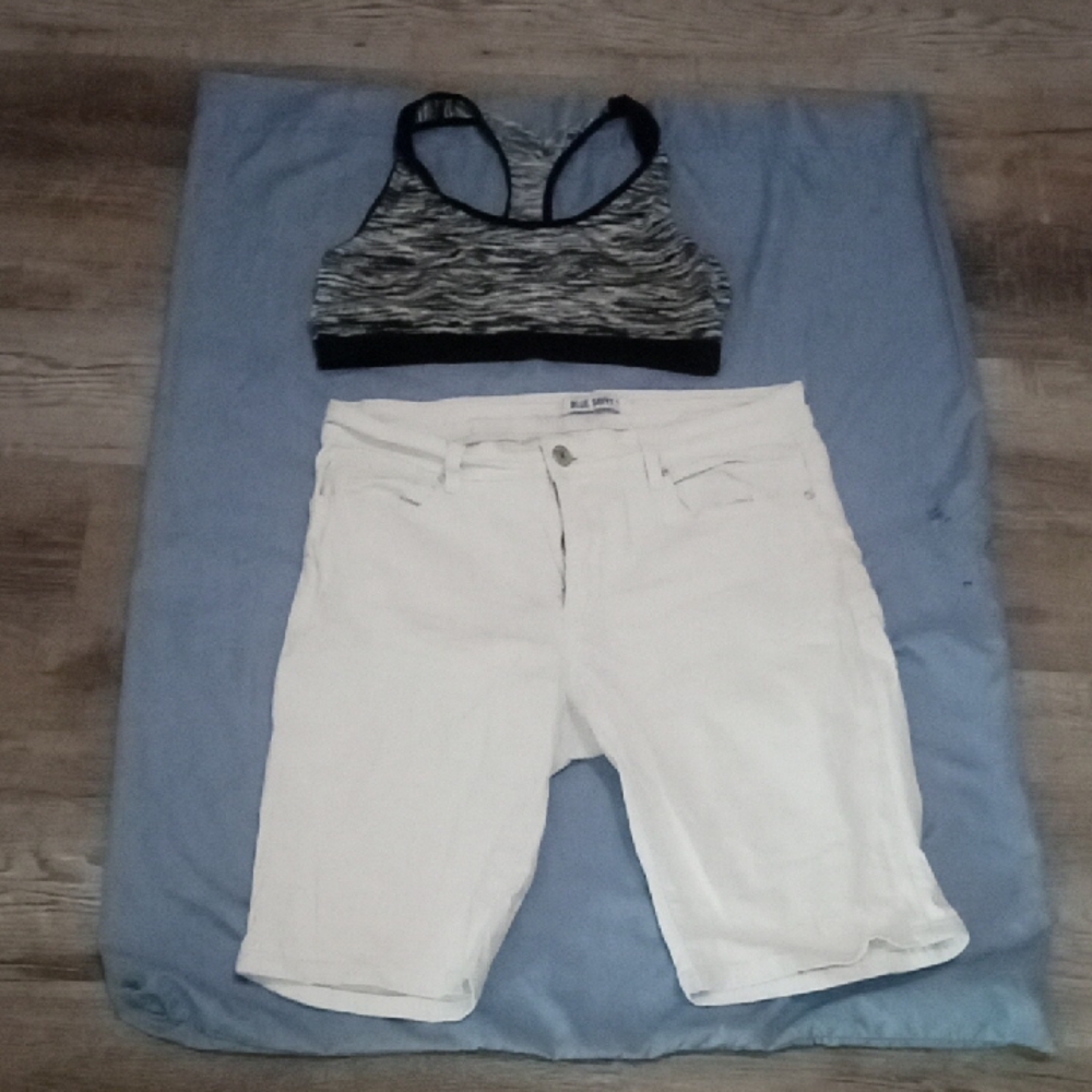 Women's Black and White Sports Bra and Shorts Set